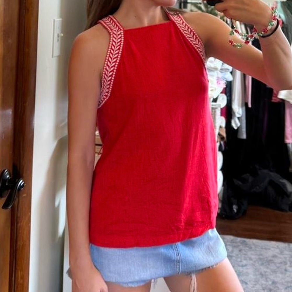 Red and Blue Sleeveless Tank Top